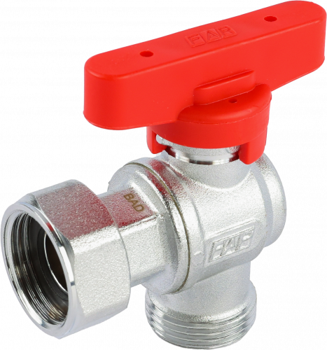 Кран шаровой FAR 3/4"EU(TP)-3/4", НР-накидная гайка EPDM, угловой, красн. бабочка, хром